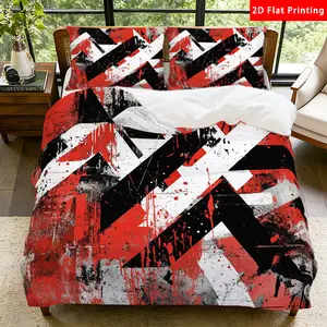 2/3 Pcs 2D Flat Geometric Abstract Red Black White Duvet Cover Set Geometric Abstract Bedding Set Quilt Cover 1 Duvet Cover + 1/2 Pillowcases Geometric Abstract Top Sheet Decorative Bedding Bedroom Decor