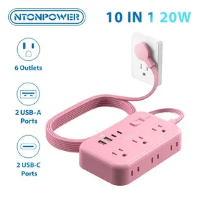 20W USB C Power Strip with Surge Protection,6 Outlets 4 USB Ports(20W 2USB C), Flat Extension Cord with Multiple Outlets, 1080 Joules, 5 ft Flat Plug Outlet Extender for Indoor, Office Supplies, Dorm Room Essentials