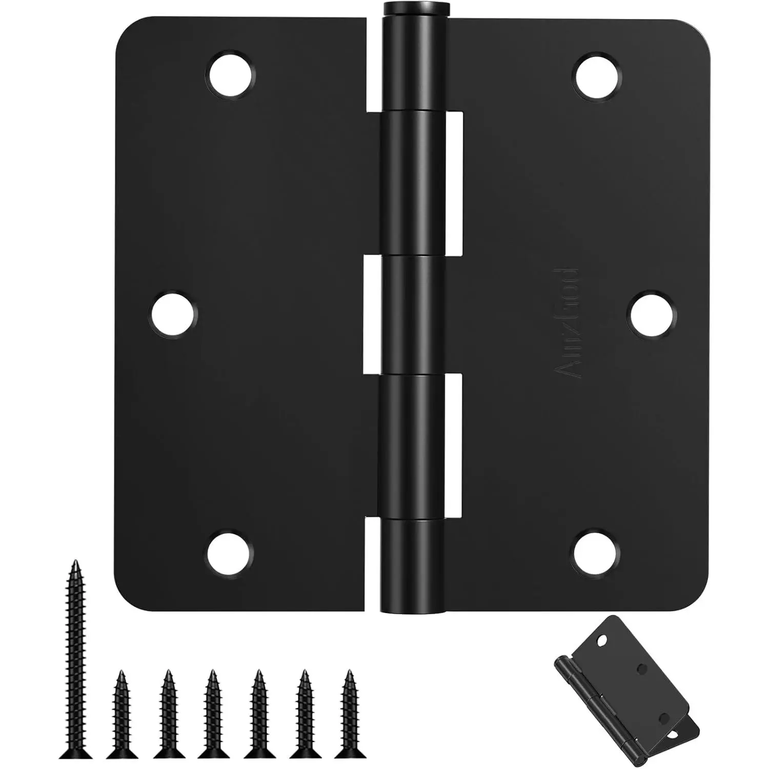 30 Pack Matte Black Flat Iron Door Hinges, 3.5 In Rounded Interior Hinges with 1/4" Radius Corners, Residential Door Hardware