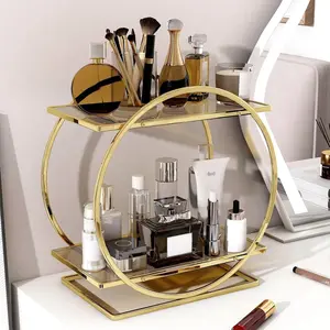 PrimPick Perfume Organizer for Dresser, 2 Tier Bathroom Counter Organizers and Storage, Gold Makeup Organizer for Vanity, Bathroom Accessories & Decor, Skincare Perfume Trays Cosmetic Display Holder, Beauty Organizer