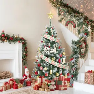 GAOMON 6 FT Artificial Christmas Tree, Christmas Tree with Decoration, Metal Base Easy Assembly for Home, Office, Party, Holiday Decor, Green