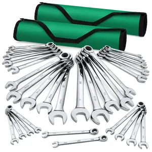 #fathersdaygift SK Ratcheting Wrench Set, Combination Wrench Set, 30-Pack, SAE 1/4" to 1", Metric 8 to 24mm, 72-Tooth, Premium CR-V Construction, with Rolling Pouch