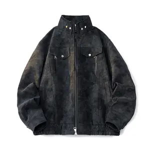 American Trendy Stand Collar Zipper Pilot Jacket Men's Fashion Streetwear Coat with Pockets and Zipper Closure for Trendy Looks