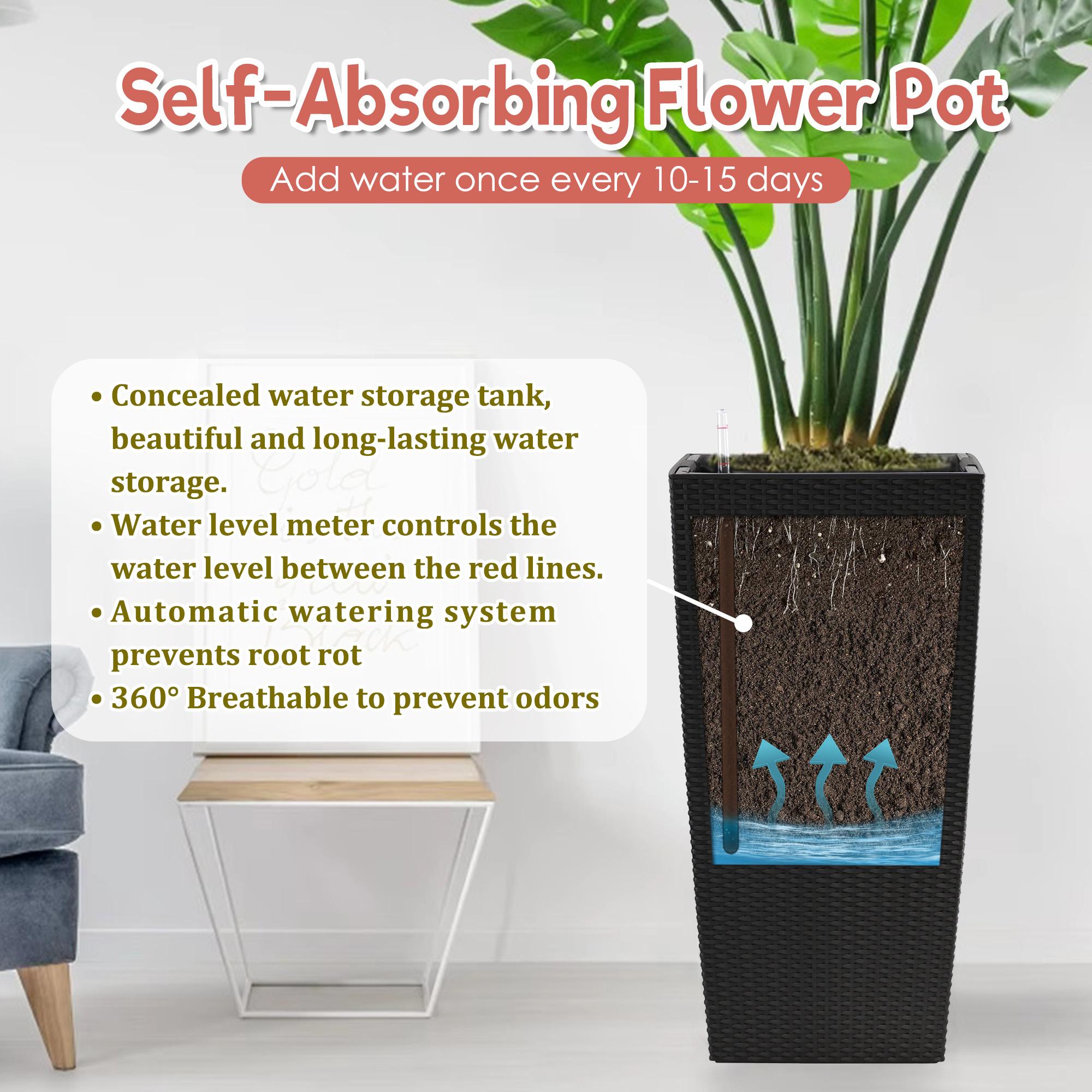 30" Tall Large Flower Pots Planter with Self-Watering Drainage Holes & Inner Trays | Indoor Outdoor Plant Pot with Water Level Monitor, Inner Bucket | Self-Watering Planter for Garden, Patio, Porch, Backyard