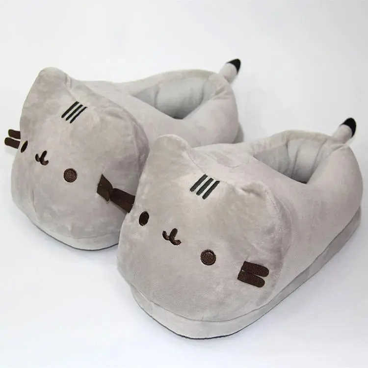 Unisex Cartoon Full-Covered Plush Cat Slippers, Warm Winter Indoor Slides, Soft Doll Anime Bedroom Shoes for Home Use
