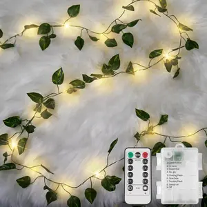 Vine with Fairy Lights Battery Operated, 33ft 100 LED Pothos String Lights with Remote, Leaf Lights for Bedroom, Room, Wall, Garden, Party, Wedding Dorm Decor(Warm White)
