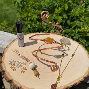 Handmade Crystal Jewelry Gift Set | Summer Solstice Collection | Copper Arm Cuff | Boho Gift