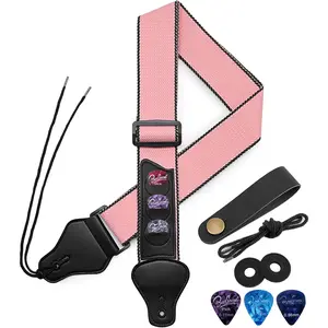 Guitar Strap - Strap for Acoustic, Electric and Bass Guitars with Leather  and Pick Holder Pockets