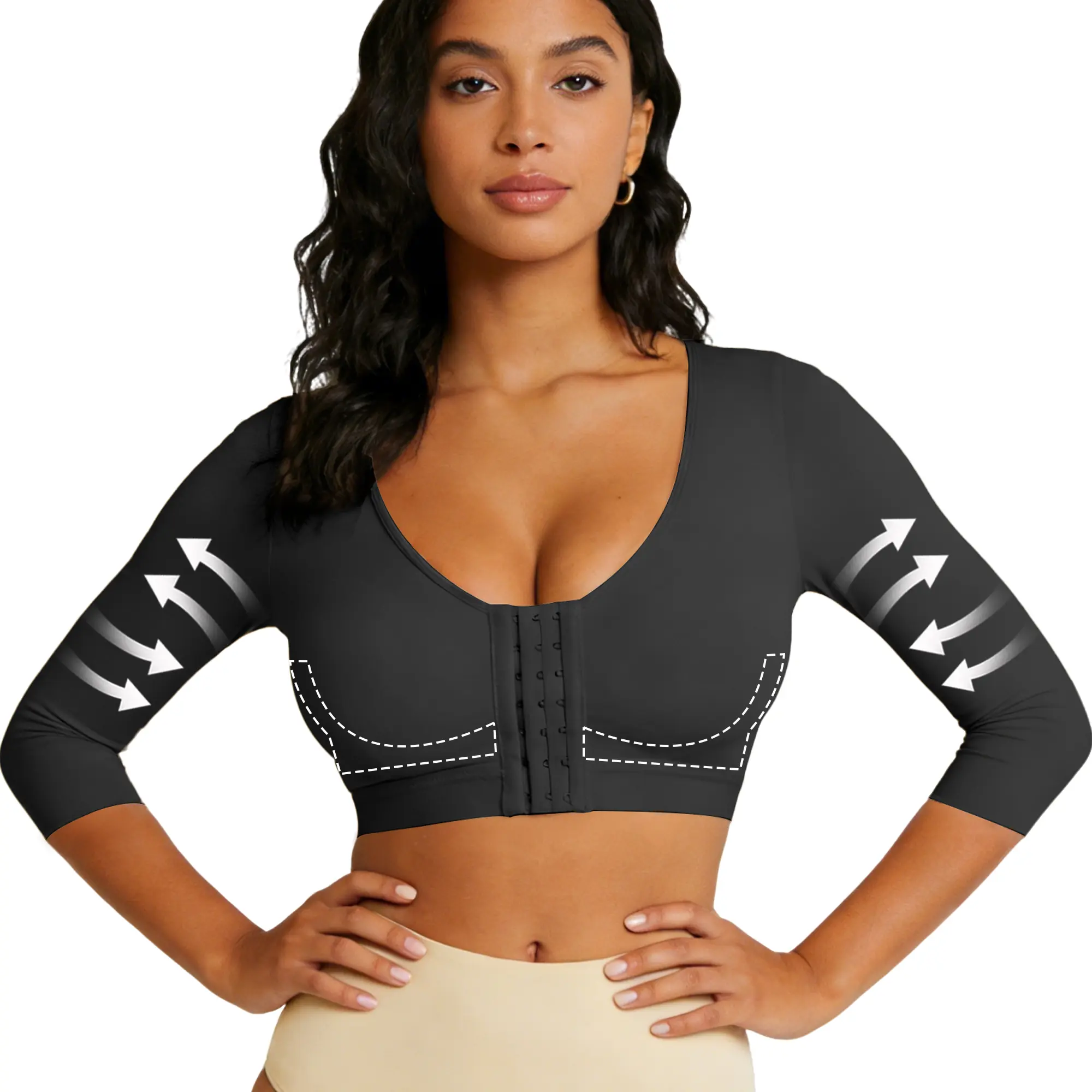 Arm Shaper for Women, Long Sleeves Front Closure Body Shaper Push Up Bra Arm Fajas Shapewear Tank Top, High Stretch Shapewear Crop Top, Comfortable Farbic Womenswear, Ladies Shapewear for Daily Wear