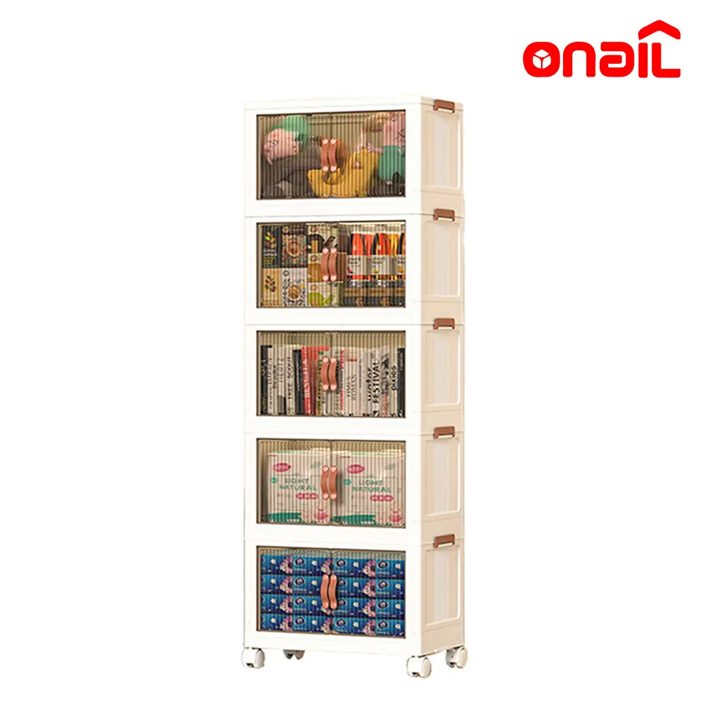 ONAIL Foldable Storage Box with Lid - 40/64/128QT, 1-5 Layers with Wheels, Stackable Folding Storage Boxes for Closet Organization, Household Items (Kitchen, Bedroom Use)
