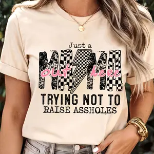 Sale Up To 70% - Just A Mom Out Here Funny Saying Shirt, Sassy Mama, Motherhood Sarcasm Mom Tee, Checkered Mama Shirt, Mother's Day Gift - Womenswear
