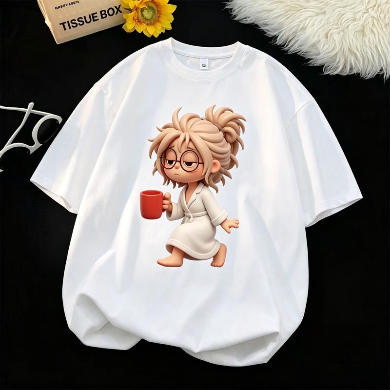 Women's Oversize 100% Airy Cotton Graphic Print Tee - Short Sleeves, Round Neck, Loose-Fit, Soft, Breathable, Non-Elastic, Trendy Punk Patch, Airy Cotton for Hot Days, Free Movement, Pairs with Jeans or Shorts, Anniversary/DIY Wear Top