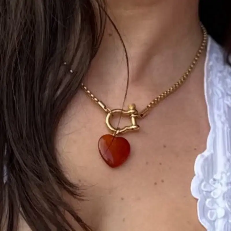 Aurora Horseshoe Healing Stone Pendant Collection - Elegant Crystal Necklace with Amethyst, Rose Quartz, Green Aventurine, Tiger's Eye, Carnelian, Lap