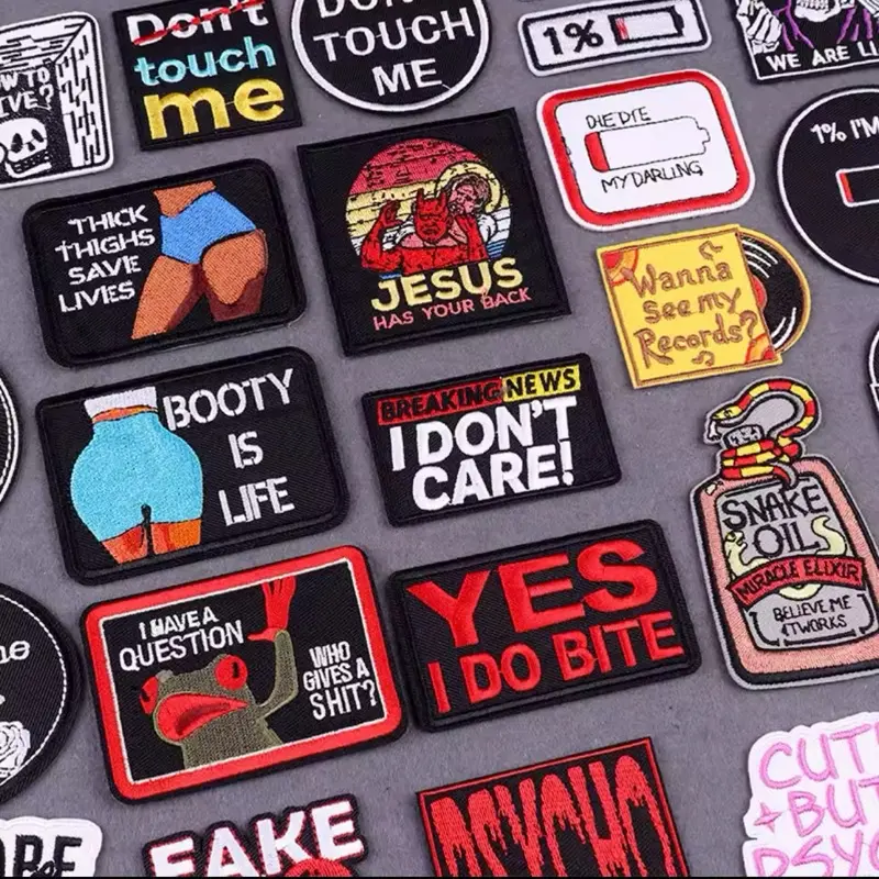 Black Humor Embroidered Patches On Clothes Stripes DIY Funny Slogan Patch Iron On Patches For Clothing Badges On Backpack Decor