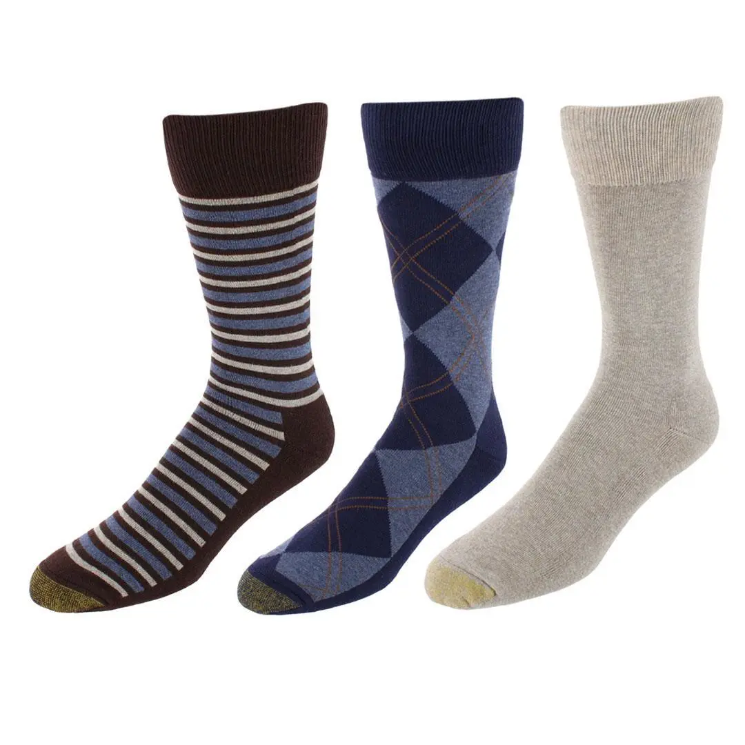 Gold Toe Men's Comfort Cushion Argyle Mid-Calf Crew Socks (3 Pairs) - Classic Menswear, Plush Sole, Breathable Fabric, Embroidery, Shock-Absorb Feature