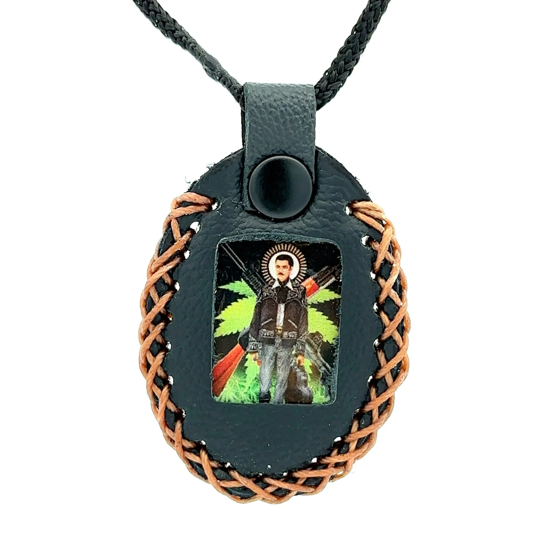 Jesus Malverde Leather Necklace