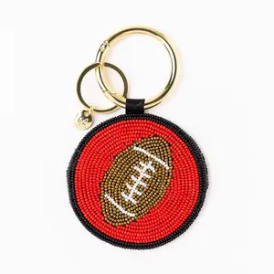 Game Day Football Beaded Bag Charm Red + Black