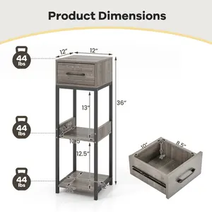 COSTWAY - 3 Tier Tall Plant Stand with Drawer Anti-tipping Devices-Gray