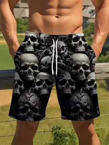 Men's Fashion Casual Shorts, Fitted Design, Unique Skull Pattern 3D Print, Drawstring Waist, Summer Lightweight Comfort, Golf Fishing Basketball
