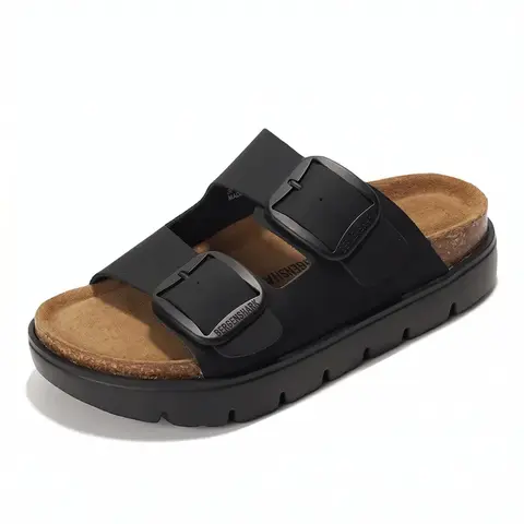 Unisex Chunky Suede Flatform Slide Sandals - Women's Footwear with Ankle Support, Soft Cork Footbed, Non-Slip Thick Sole, 1.5-inch Lift, Sleek Profile, Casual Beach Days Shoes