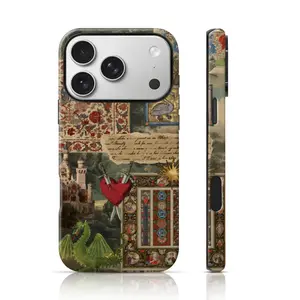 Manuscript Collage Dragon Castle Design Phone Protector TPU for iPhone 17 Pro Max/16 Pro Max /15Pro Max 15/14/13/12 & Samsung S26 /S25Ultra Fashion Phone Case
