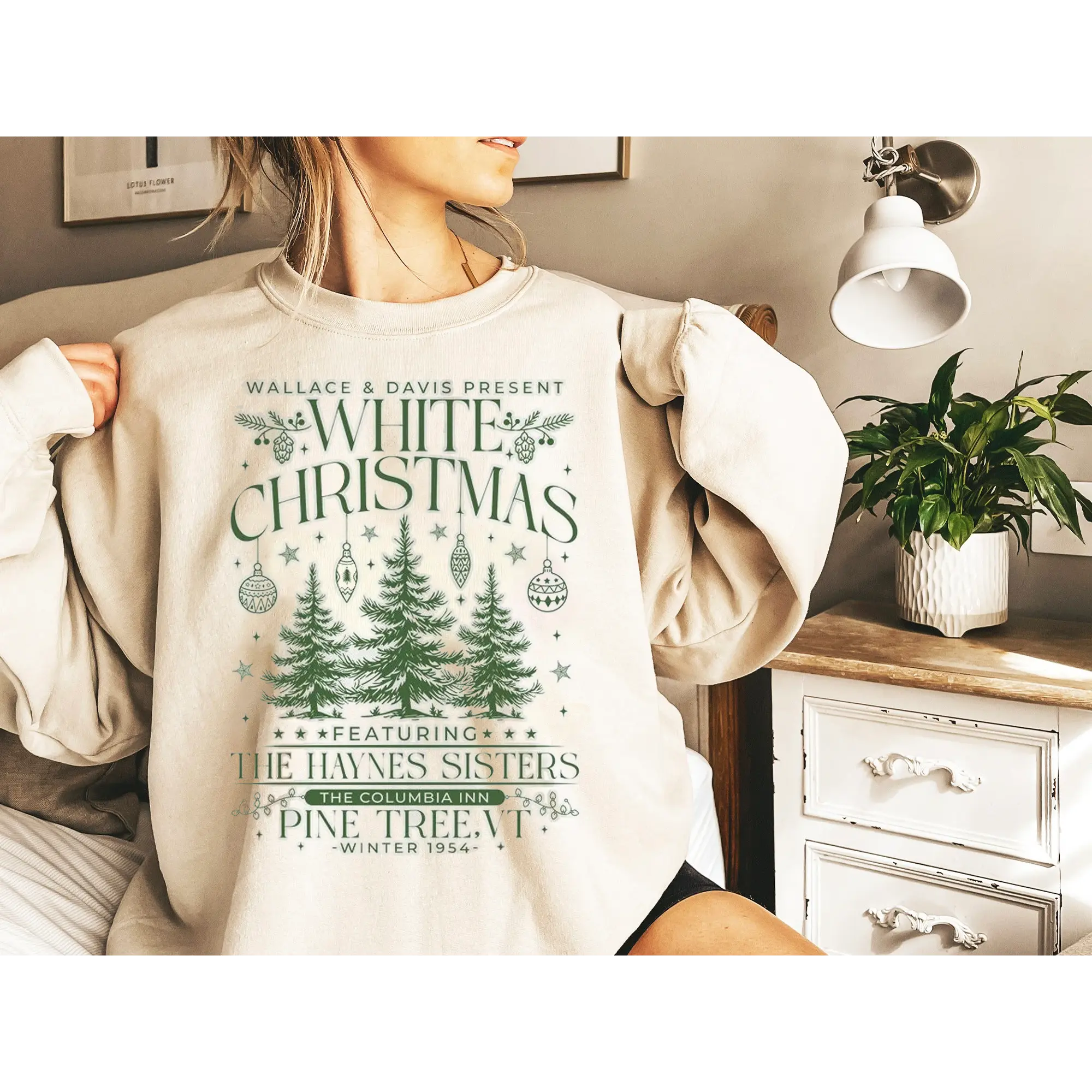 White Christmas Movie 1954 Sweatshirt, Vintage Columbia Inn Pine Tree Vermont Crewneck, Classic Holiday Gift for Movie Lovers