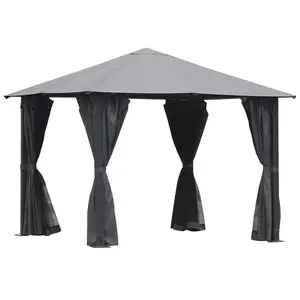Outsunny 10' x 10' Patio Gazebo, Outdoor Gazebo Canopy Shelter with Netting & Curtains, Vented Roof, for Garden, Lawn, Backyard and Deck, Black