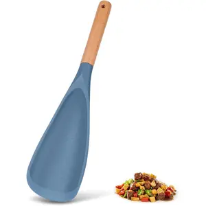 Cooking Spoon Set for Non-Stick Cookware - Wooden Handle & Multifunction Cooking Spoon Spatula, Heat-Resistant Kitchen Utensils for Stirring, Mixing, Serving (1 PACK, BLUE, 11.4)
