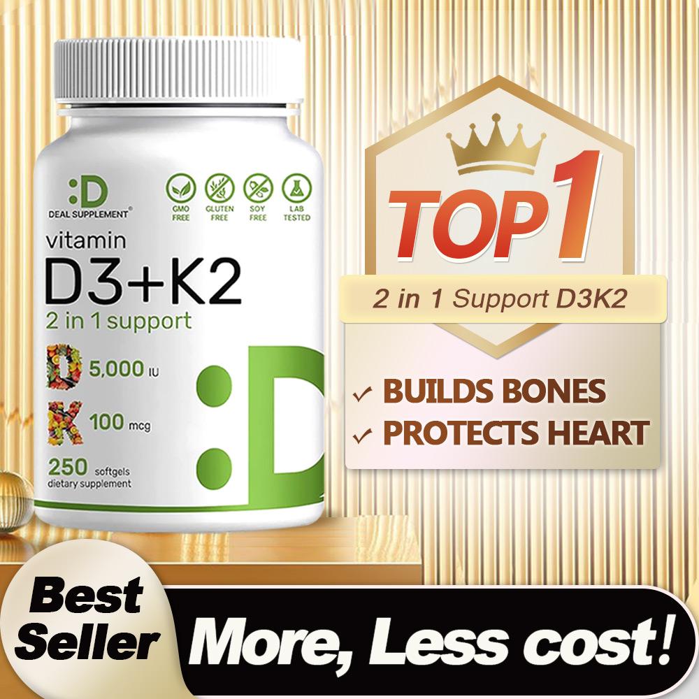 Deal Supplement Vitamin D3K2 250 Veggie Softgels 2 in 1 5000 IU D3 100mcg K2 MK7 for Healthy Bones Teeth Heart Immune Sy