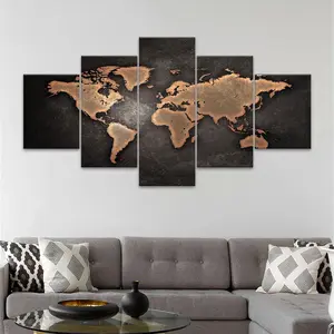 Vintage World Map Pattern Canvas Unframed Painting, 5 Counts Modern Art Poster, Wall Art Decor for Home Living Room Bedroom Office, Ornaments