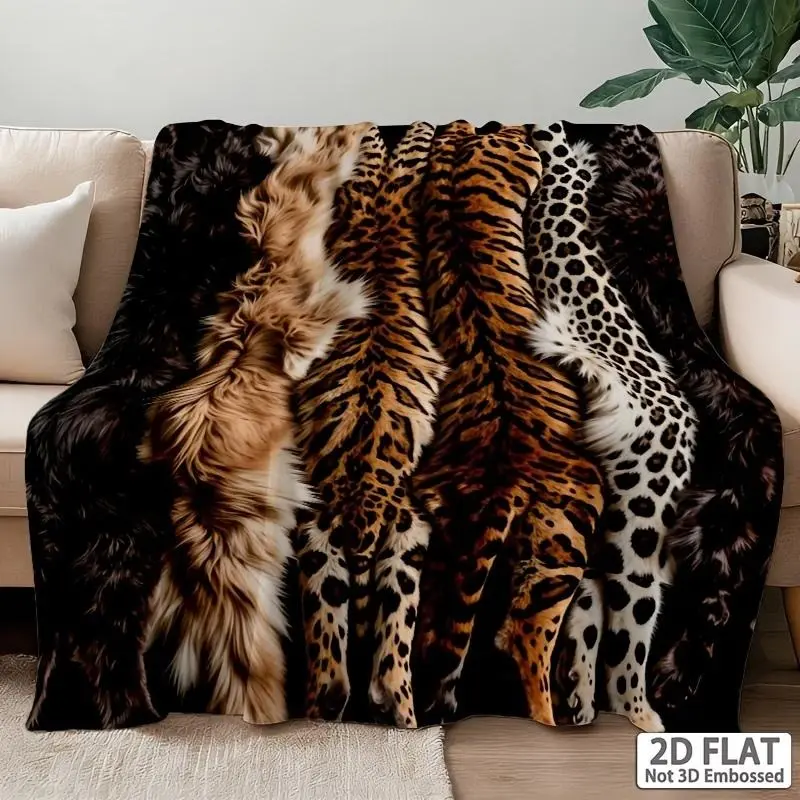 Mixed Leopard Tiger Cheetah Pattern Flannel Throw Blanket, realistic big cat print for safari bedroom & wild lounge decor, soft sofa blanket for cozy naps, nice birthday & holiday gift for animal print lovers