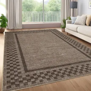 GARVEE Modern Bordered 9x12 Area Rugs for Living Room Bedroom Soft Washable Large Bedroom Throw Carpet Non Slip Checkered Geometric Rugs for Dining Room Home Decor Office, Brown