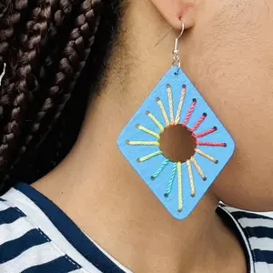 Poupy Wood Threaded Drop Earrings