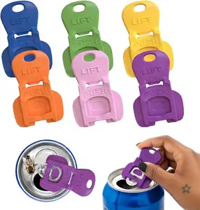 Manual Easy Can Opener 6 Pack Colorful Lever-Style Shields for Pop Coke Beer Soda Drink Aluminum Beverage Lightweight Portable Keychain Design Reusable Utensils Handles Cover Plastic Kitchen