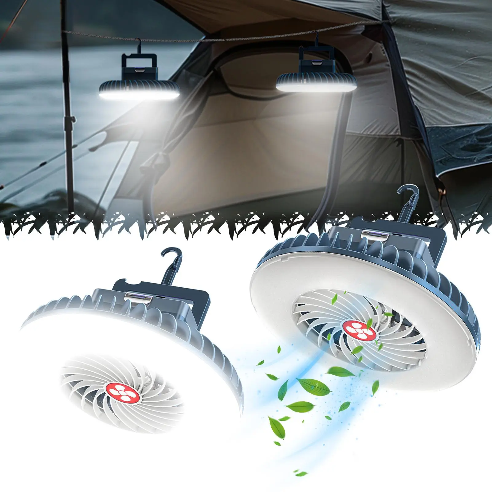 ISUNMEA 2-in-1 Fan Camping Light, Outdoor lighting fan , Small-sized hanging magnetic lighting fan . USB rechargeable waterproof tent fan, Suitable for outdoor activities, camping, mountain climbing power outages.