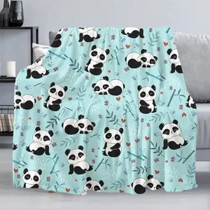 Cartoon Panda Throw Blanket Lightweight Classic Panda Flannel Throw Soft Comfy Plush Blanket for Sofa Office Traveling Camping