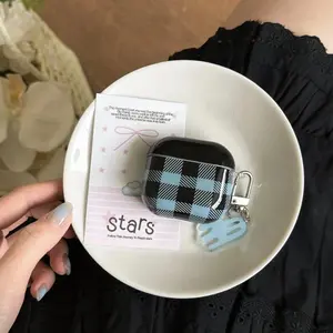 Checkerboard Pattern Earphone Case with Keychain, Retro and High-end Earphone Protective Cover, Earphone Protector Cover for AirPods, Headset