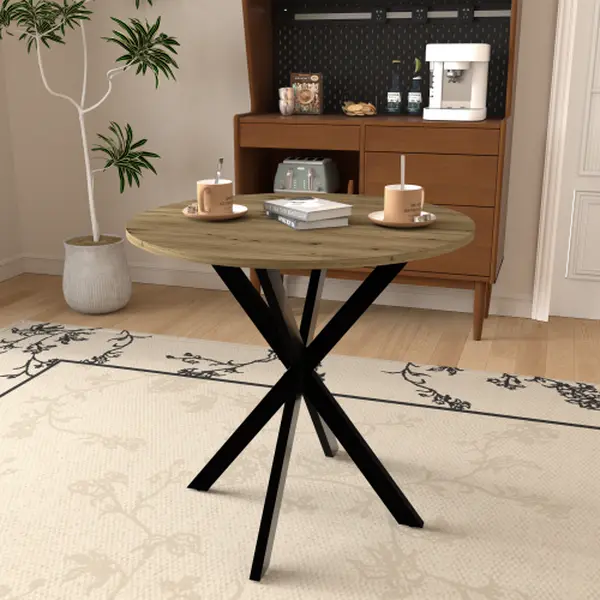 31.5 Inch Round Dining Table, Modern Kitchen Table with Metal Legs for 2-4 People, Small Breakfast Table for Dining Room, Kitchen & Apartment
