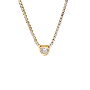 Gold Rhinestone Heart Necklace | Stainless Steel | Dainty Sparkle Pendant