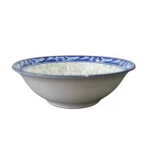 4Pcs Vintage Blue and White Porcelain Wide Bowl Set, 7 Inch Deep Soup Noodle Bowls, Ceramic Pasta Salad Bowls, Microwave & Dishwasher Safe Kitchen Tableware