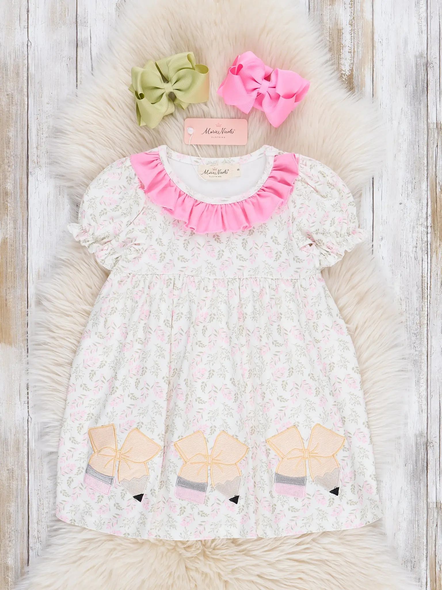 Sweet Embroidered Pencil Bows Ruffle Dress