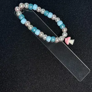 Pink and Blue Mushroom book charm with clear acrylic bookmark