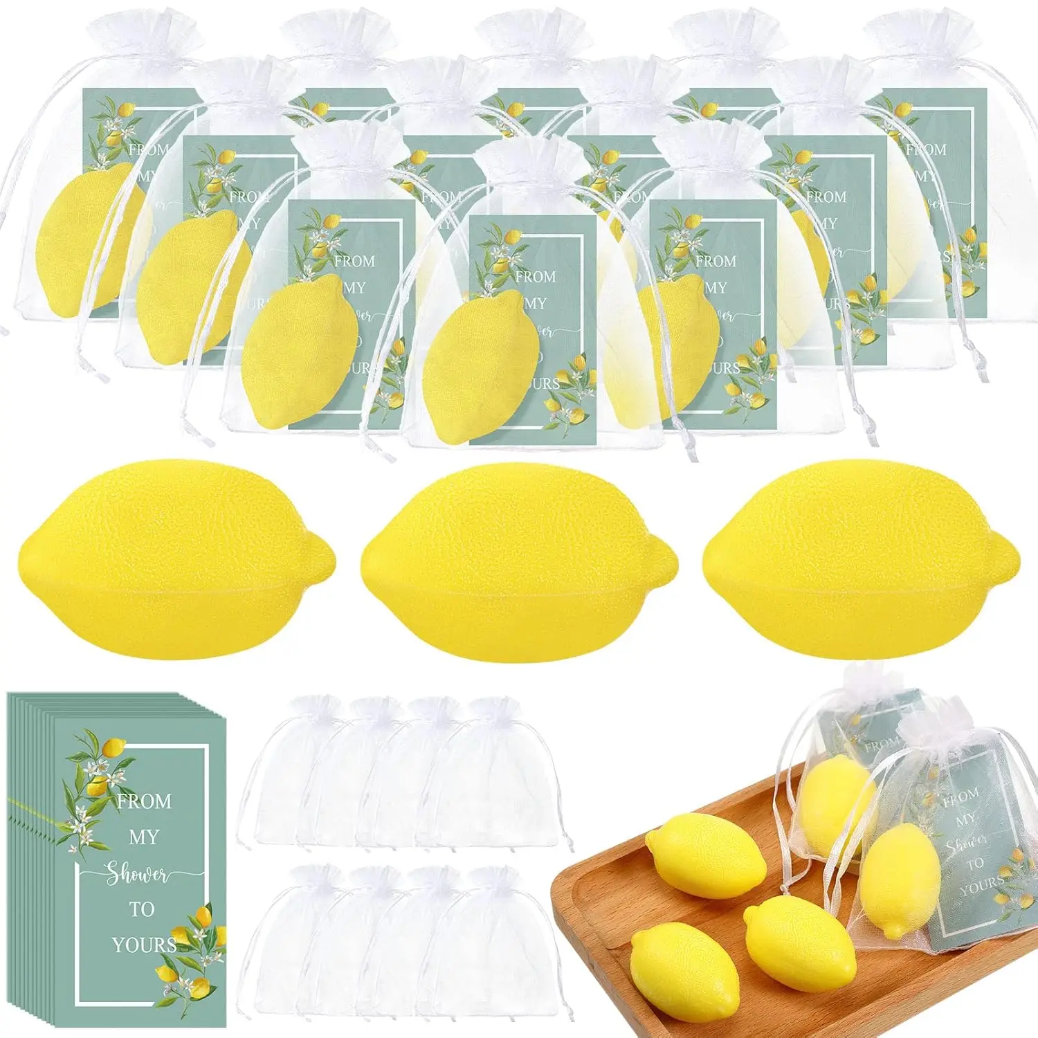 Set of 20 Wedding Lemon Soap Favors Mini Bridal Shower Favors  Lemon Shaped Soap Bar with from My Shower to Yours Cards and White Organza Bags for Party  Shower Decorations