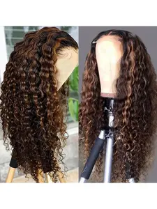 Highlight Ombre Lace Closure Wig Human Hair Pre-Plucked 1B/30 Black Brown 5x5 Lace Closure Deep Wave Honey Blonde Balayage Wigs for Women