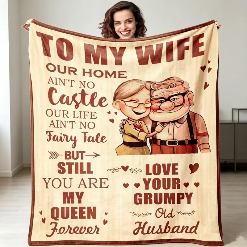 To My Wife Up Movie Inspired Blanket | Love Your Grumpy Old Husband Fleece Throw, Cute Carl & Ellie Romantic Anniversary Birthday Gift for Wife
