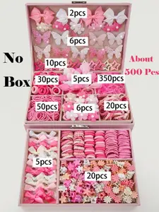 500pcs/Set Girls' Pink Bowknot Hair Clips, Cute Princess Hair Accessories, High Elastic Durable Non-Damaging Hair Ties, Hair Bands, Rabbit Ear Hair Rings, Versatile Duck Clip Barrettes, Suitable For Daily Use, Hair Accessories Sets