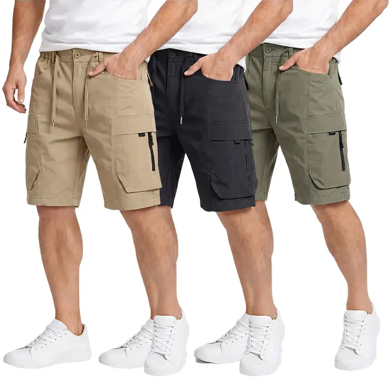Clean Gent men’s casual cargo shorts with zippered pockets and a buttoned placket—ideal for outdoor hiking, summer leisure, work, golf, and outdoor fun.