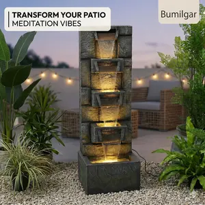 41” Tall Stone-Look Freestanding Waterfall Fountain with LED Lights, Cascading Feature for Home & Garden Decor, Realistic Flowing Sound for Relaxation, Indoor/Outdoor Use