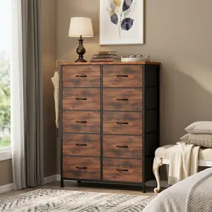 Tall Black 10-Drawer Dresser, Bedroom Chest of Drawers with Fabric Storage Bins, Multi-Scene Storage Organizer Unit, Bedroom Furniture for Closet, Hallway, Living Room, Entryway, Home Organizer with Large Capacity