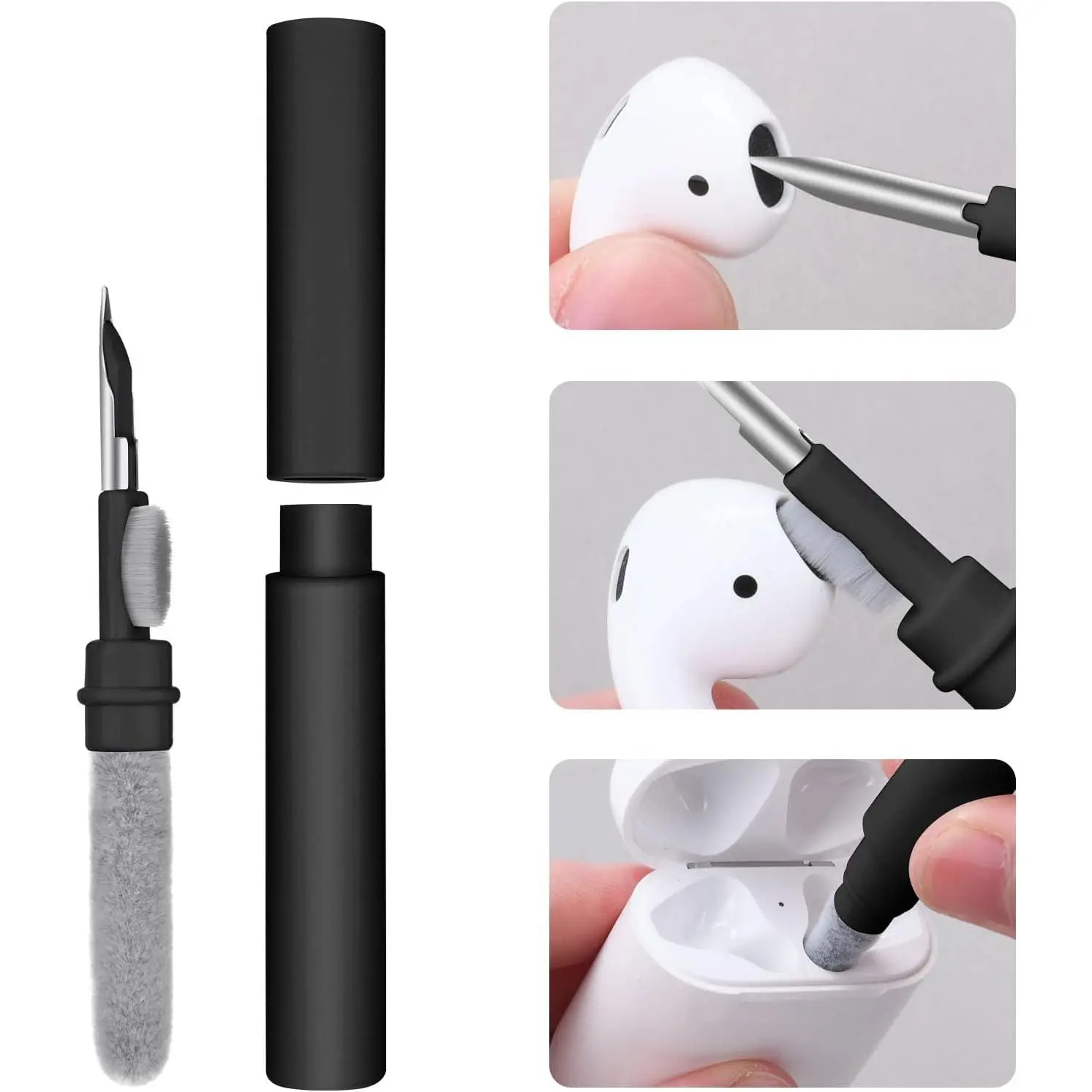 Airpod Cleaner Kit, 3 in 1 Earbuds Cleaning kit,Phone Cleaner kit with Soft Brush for  Earphones  Headphones  Box Accessories, Computer, Keyboard, Camera(Black)
